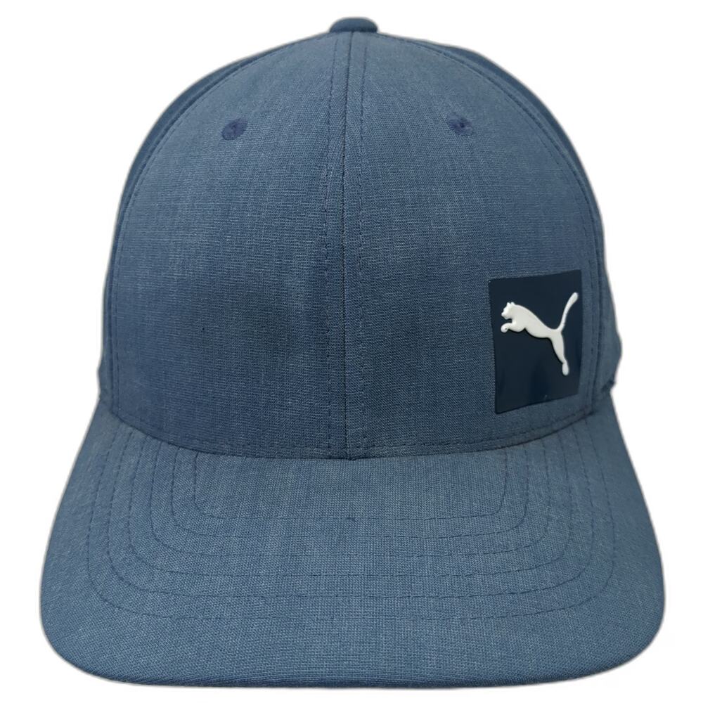 Puma Baseball Cap Blue XL Flexfit Heathered Logo Sport Performance Fitted Hat